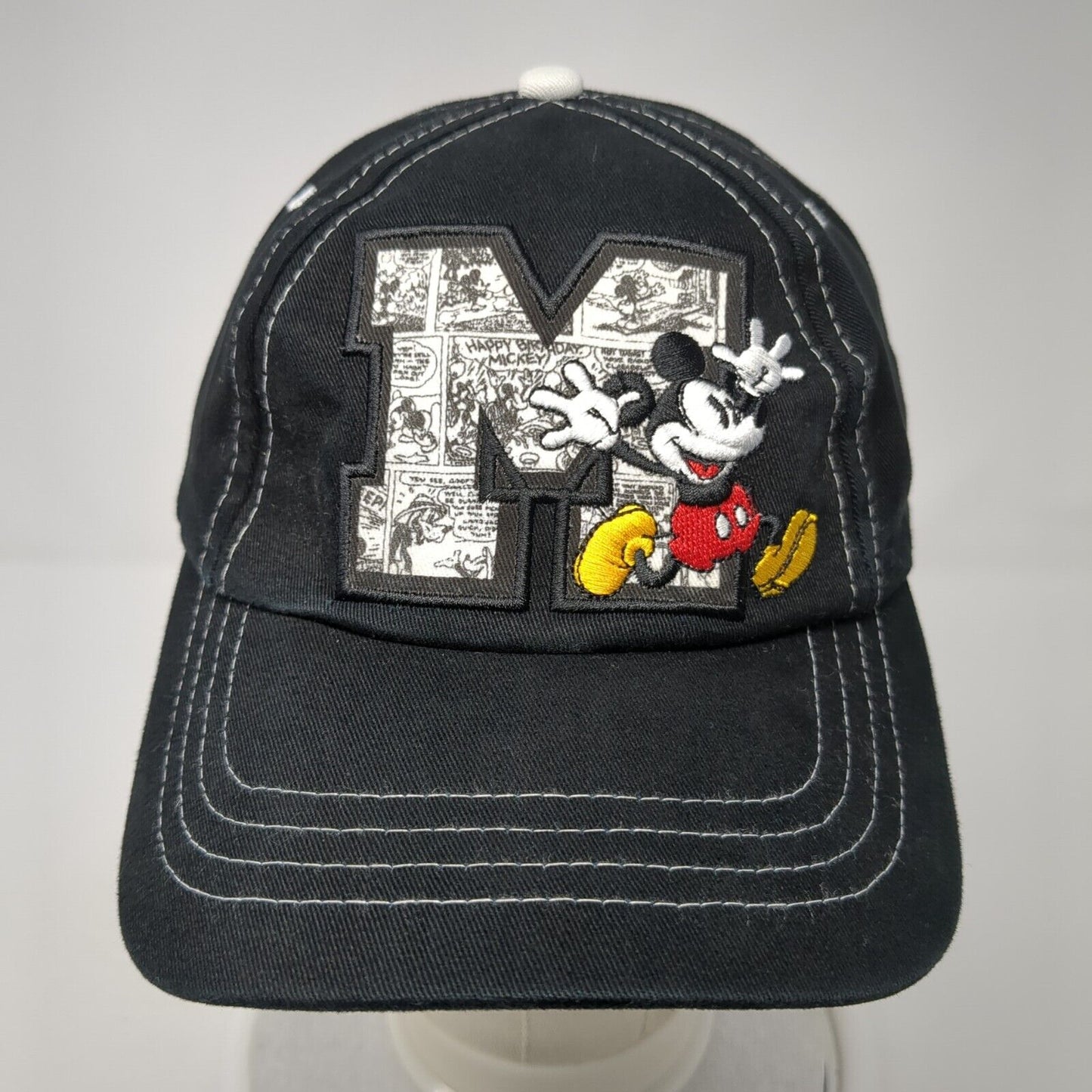Mickey Mouse Strapback Hat Black One Size Adjustable Embroidered Disney Parks