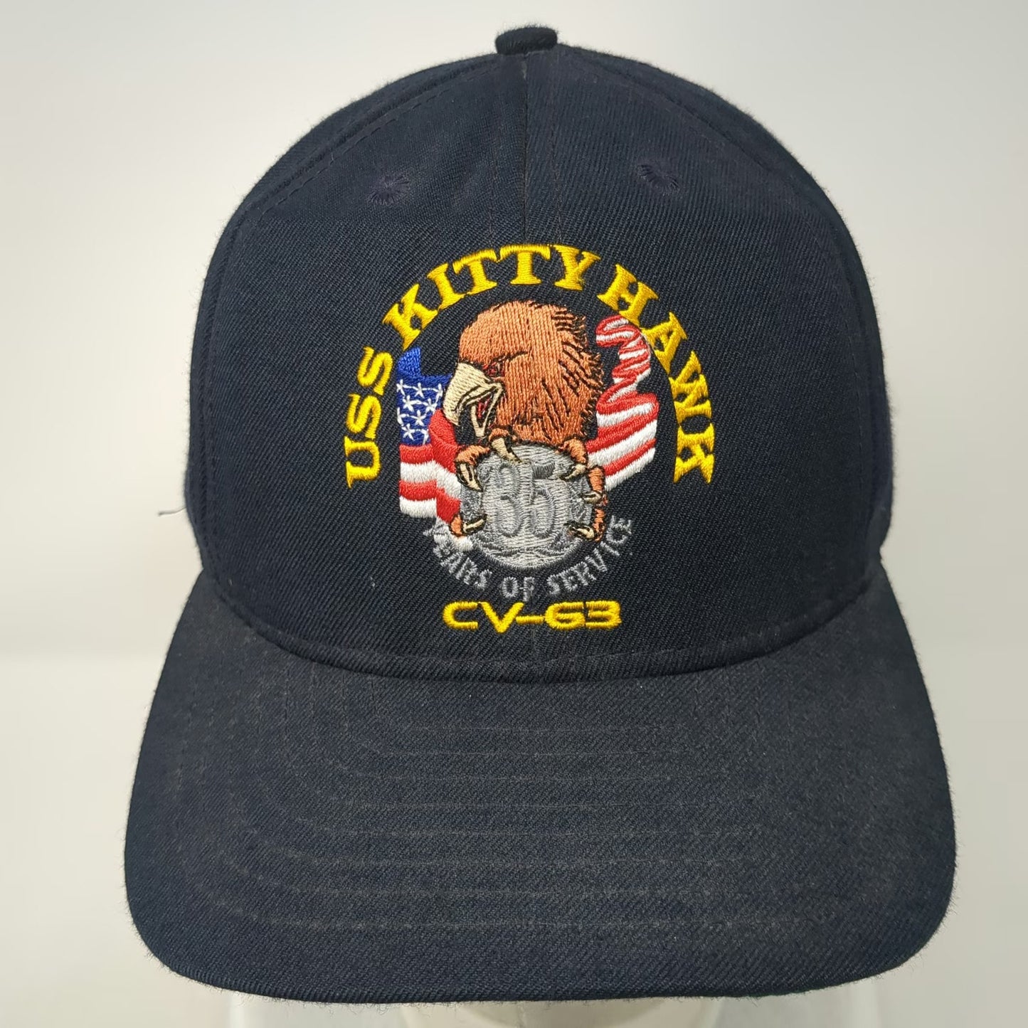 California Headwear Baseball Cap Blue L USS Kitty Hawk CV-63 Eagle Vintage USA