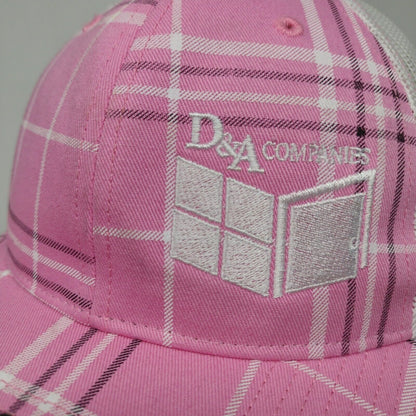 D&A Companies Snapback Trucker Hat Pink Small Plaid Mesh Back Richardson