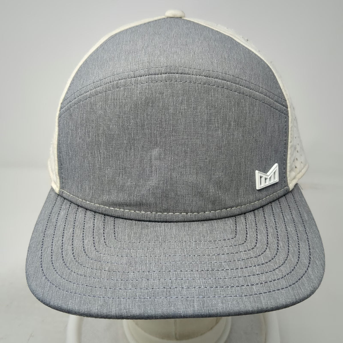 Melin Trenches Hydro Trucker Hat Gray One Size Snapback Mesh Flat Brim Logo