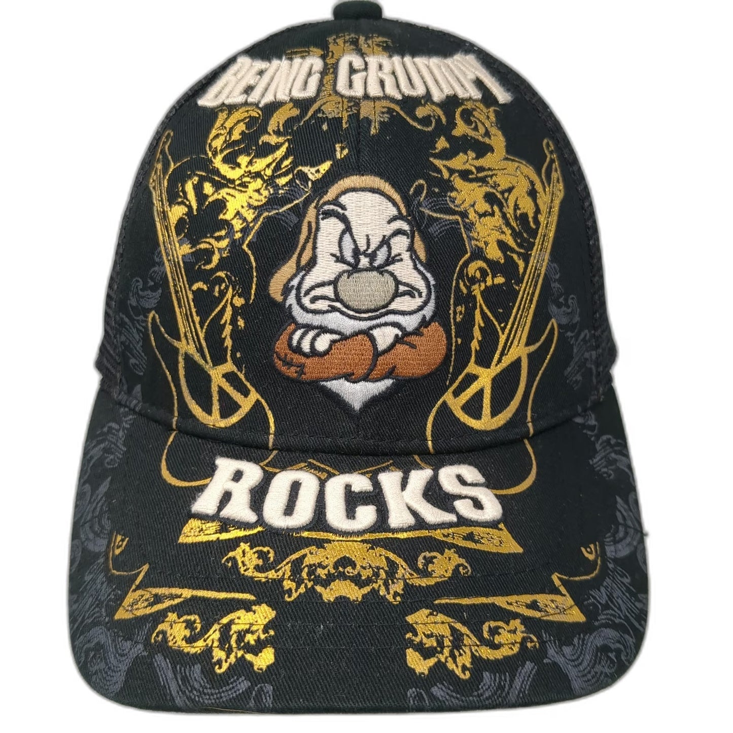 Disney Parks Trucker Hat Black One Size Being Grumpy Rocks Dwarf Mesh Snapback