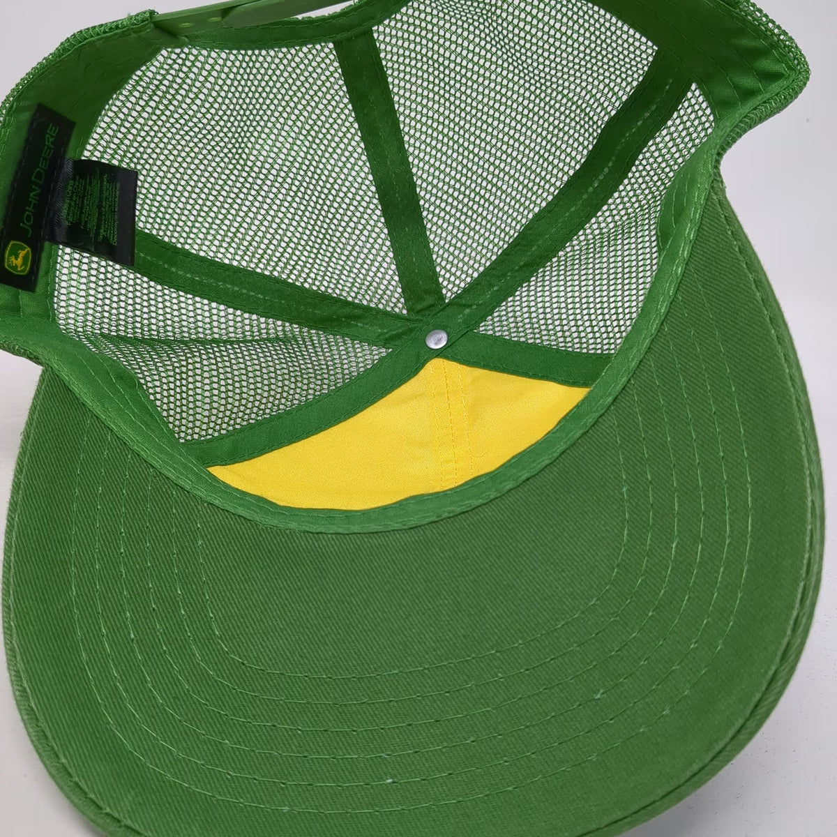 John Deere Trucker Hat Green White One Size Mesh Back Snapback Logo Farming Hat