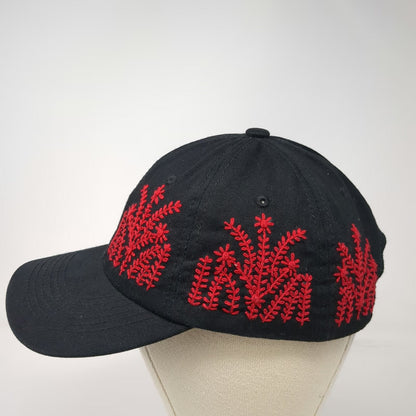 Sports Baseball Cap Black Red One Size Floral Embroidery Cotton Slideback Hat