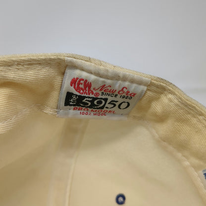 New Era Cap Beige Blue 7 5/8 Buffalo Bills 5950 Wool Made in USA Hat Vintage NFL