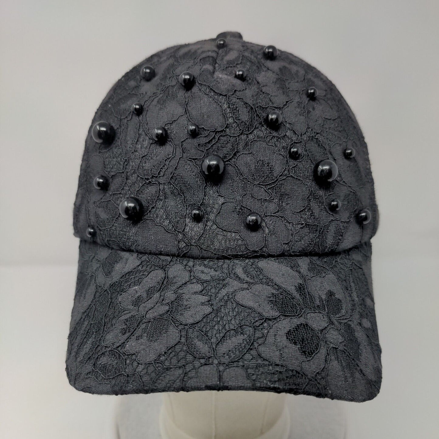 Floral Lace Studded Snapback Hat Black OSFA Adjustable Embellished