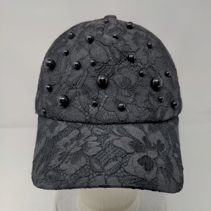 Floral Lace Studded Snapback Hat Black OSFA Adjustable Embellished
