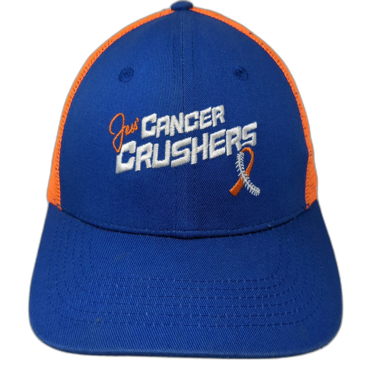 Blue Orange Trucker Hat OSFM Jess' Cancer Crushers Awareness Ribbon Mesh Back