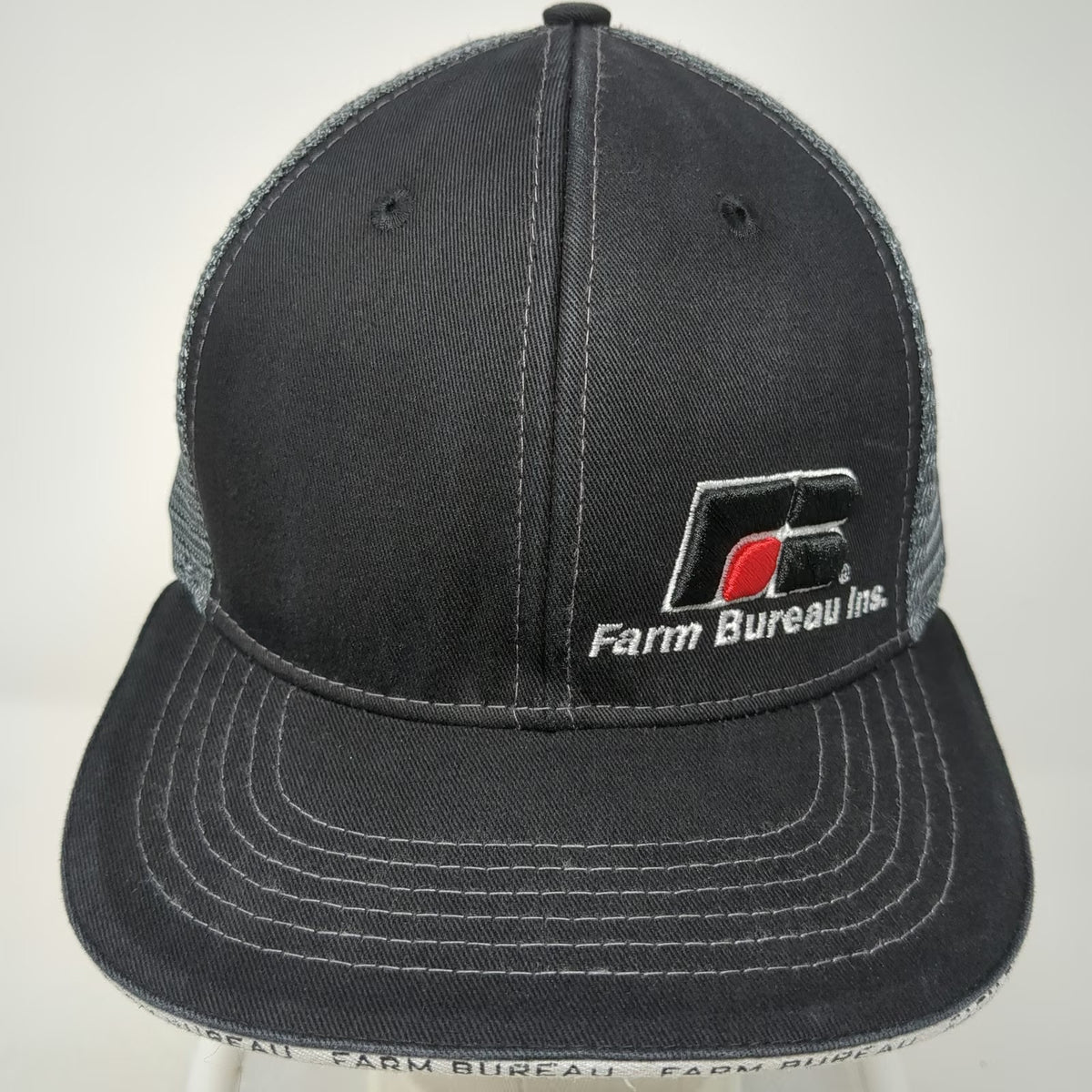 Buck's Bags Farm Bureau Ins Trucker Hat Black One Size Mesh Snapback Brim Logo