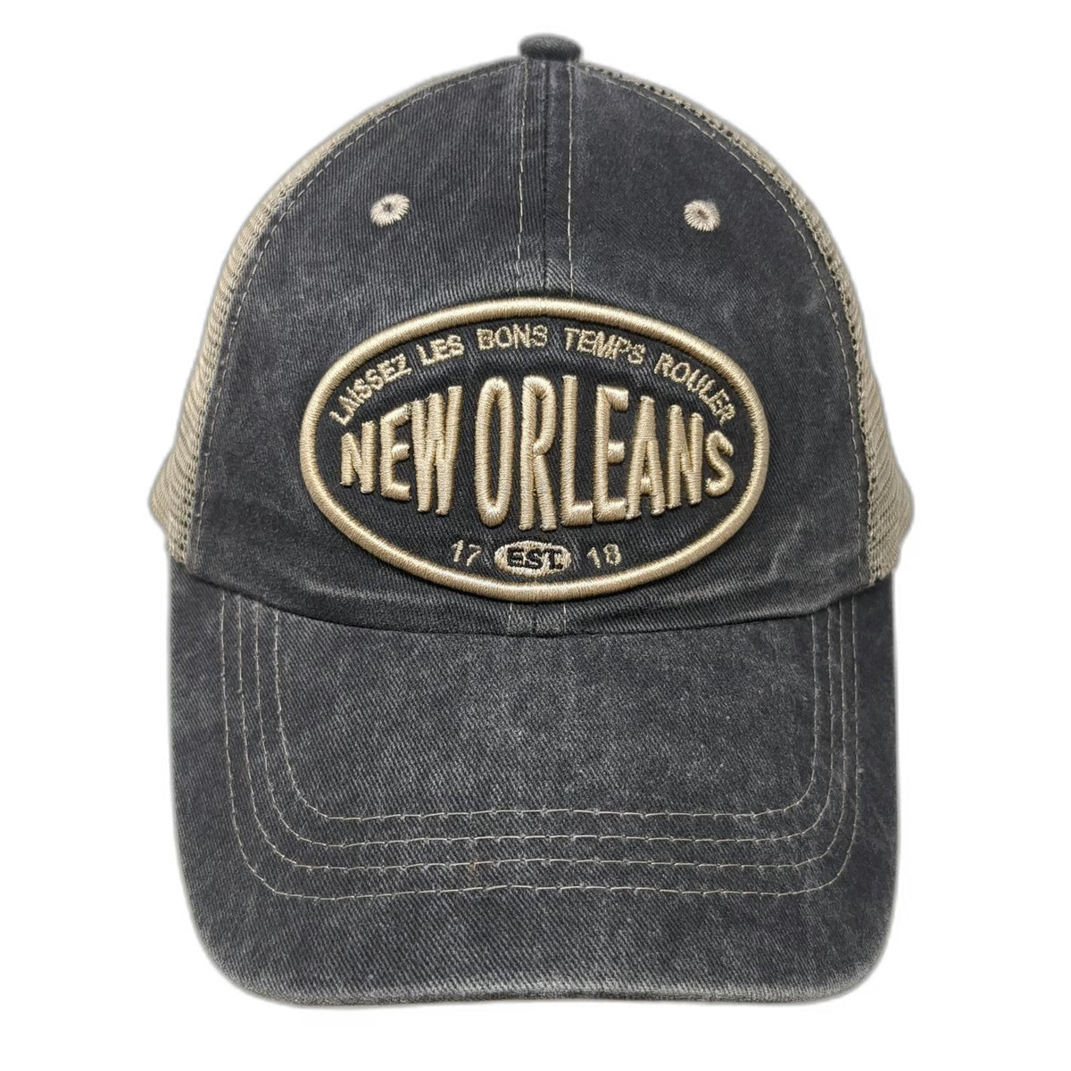 RawMa New Orleans Saxophone Trucker Hat Gray Beige One Size Mesh Snapback Patch