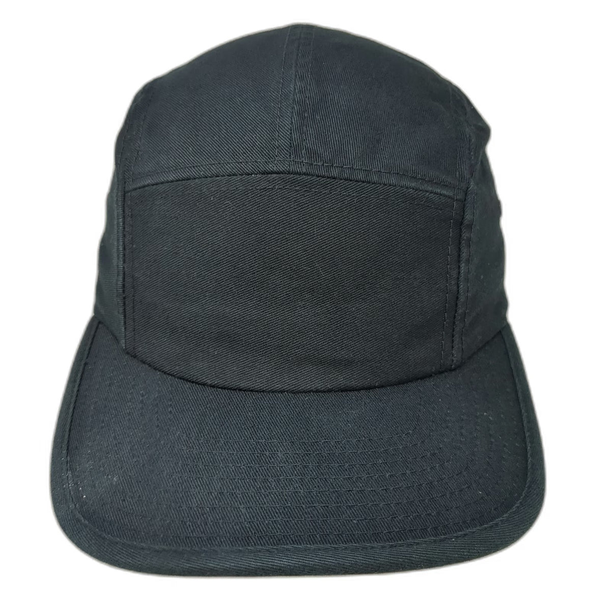 Yupoong 5 Panel Hat Black One Size Solid Cotton Adjustable Strapback Camper Flat