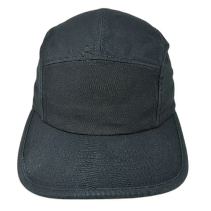 Yupoong 5 Panel Hat Black One Size Solid Cotton Adjustable Strapback Camper Flat
