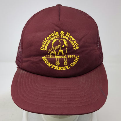 Mohr's Trucker Hat Red Yellow Horse Butt Fish Derby 1989 Monterey Mesh Vintage