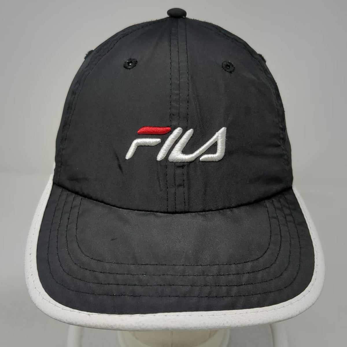 Fila Baseball Cap Black White Red One Size Strapback Polyester Performance Hat