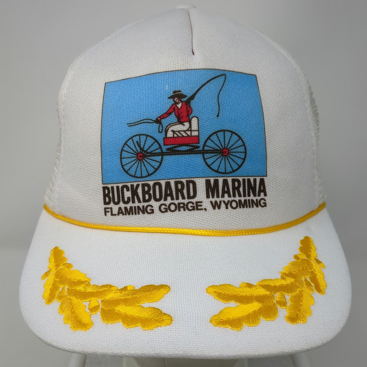 Buckboard Marina Flaming Gorge Wyoming Trucker Hat White One Size Scrambled Eggs