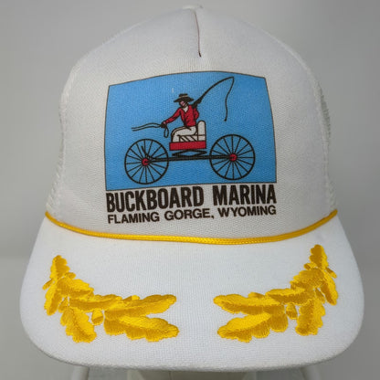 Buckboard Marina Flaming Gorge Wyoming Trucker Hat White One Size Scrambled Eggs