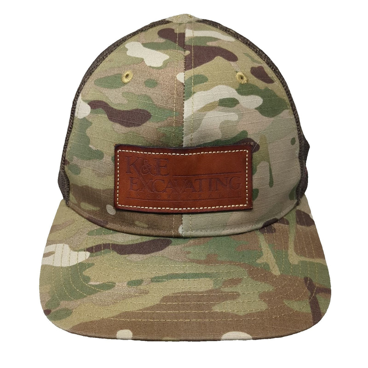 Richardson Trucker Hat Green Camo One Size Leather Patch American Flag Mesh