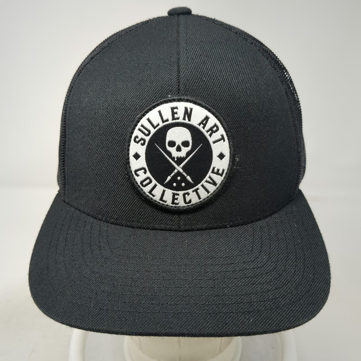 Sullen Art Collective Trucker Hat Black One Size Skull Paintbrush Mesh Snapback
