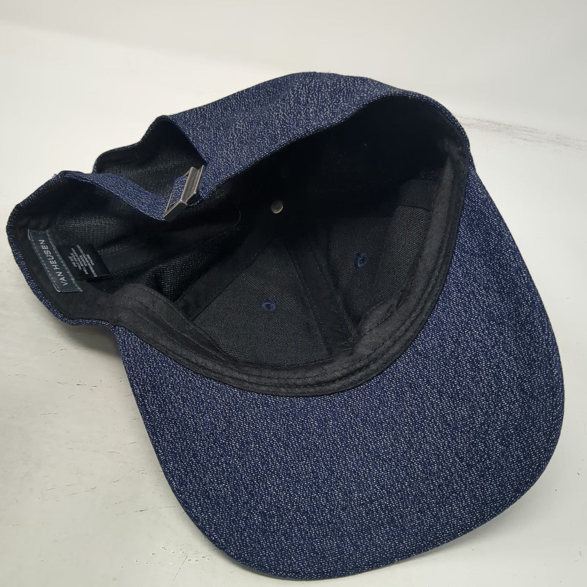 Van Heusen Baseball Cap Blue One Size Metal Logo Heathered Wool Blend Hat