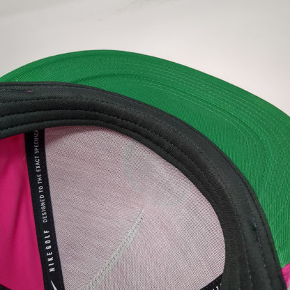 Nike 5 Panel Pink One Size Snapback Hat Golf Swoosh Patch Rope Green Underbill