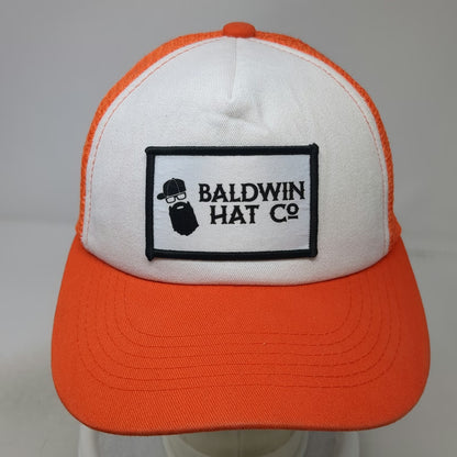 Baldwin Hat Co Trucker Hat Orange White One Size Mesh Snapback Beard Logo Patch