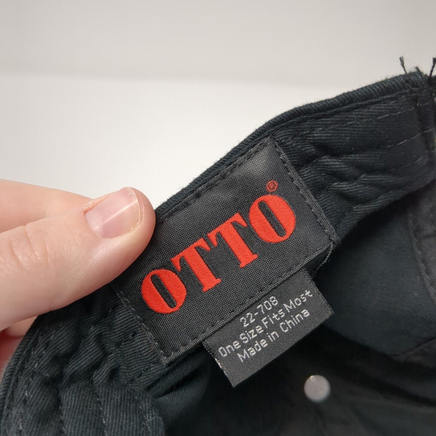 Otto Strapback Hat Black One Size Adjustable Embroidered Vented Holes 6 Panel