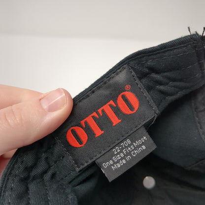 Otto Strapback Hat Black One Size Adjustable Embroidered Vented Holes 6 Panel