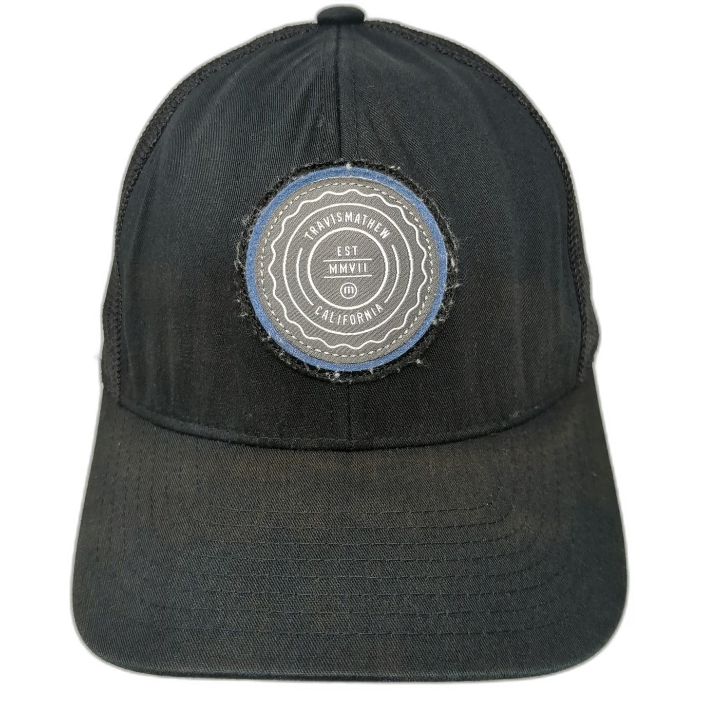 TravisMathew Trucker Hat Black Blue One Size Mesh Back Snapback Flexfit 110