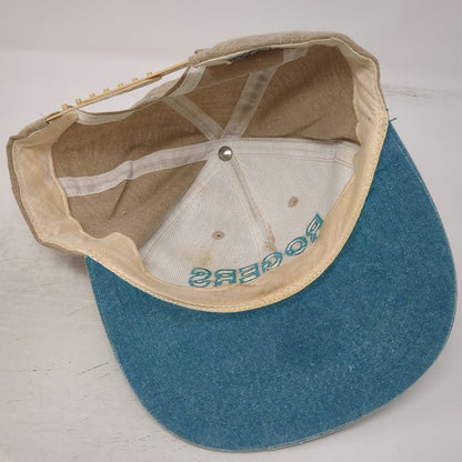 Rogers Seed Co Snapback Hat Beige Blue One Size Made in USA Canvas Denim Work
