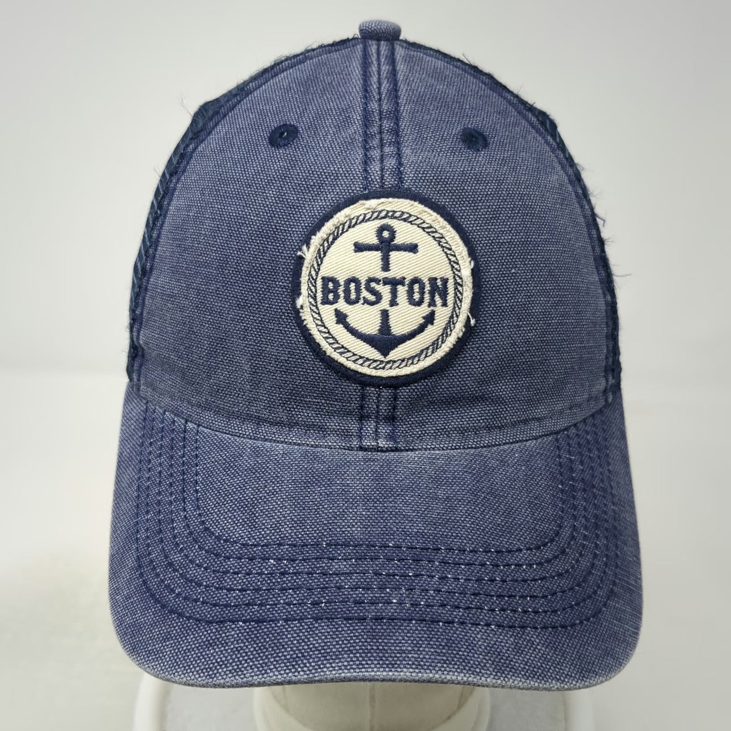 Legacy Trucker Hat Blue One Size Boston Anchor Patch Mesh Snapback Baseball Cap