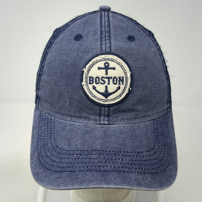 Legacy Trucker Hat Blue One Size Boston Anchor Patch Mesh Snapback Baseball Cap