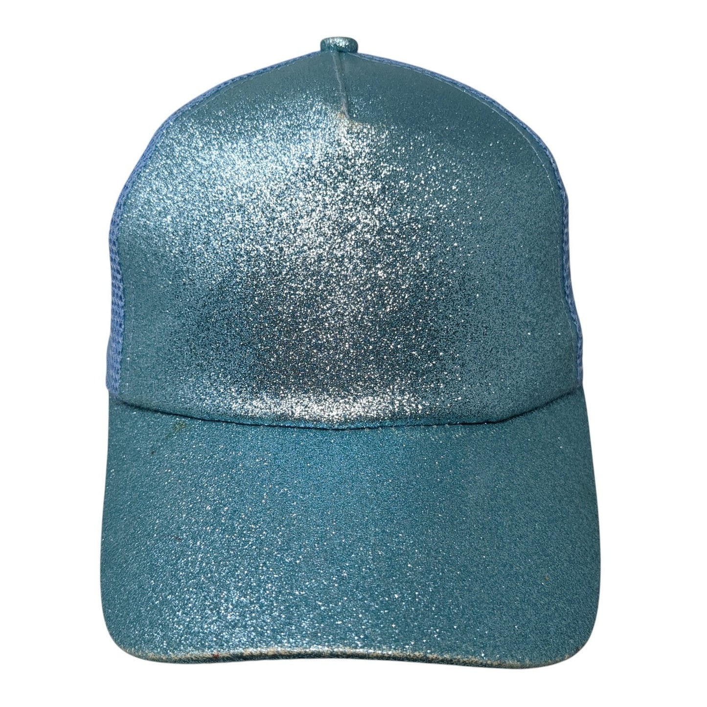 Glitter Ponytail Trucker Hat Blue One Size Adjustable Mesh Back Blank
