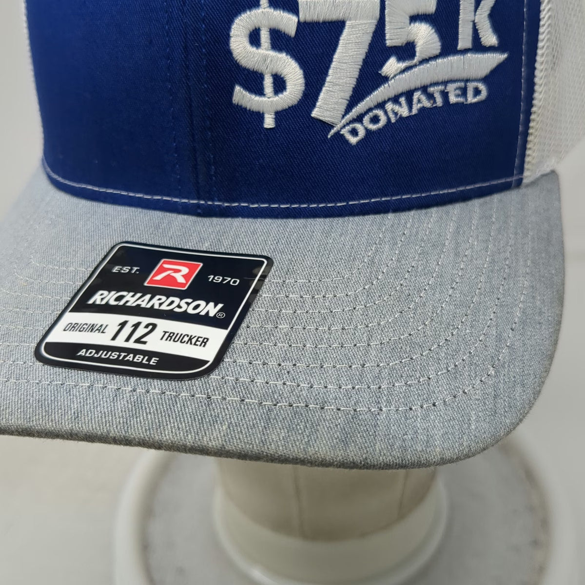 Richardson Trucker Hat Blue Gray White One Size Auto Ranch Foundation Snapback