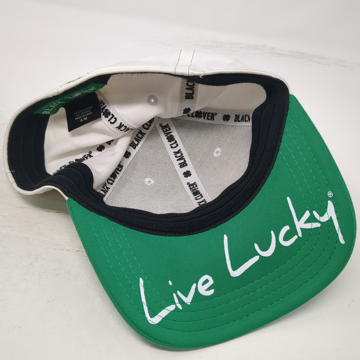 Black Clover Baseball Cap Green White M Live Lucky Clover Stretch Fit Hat