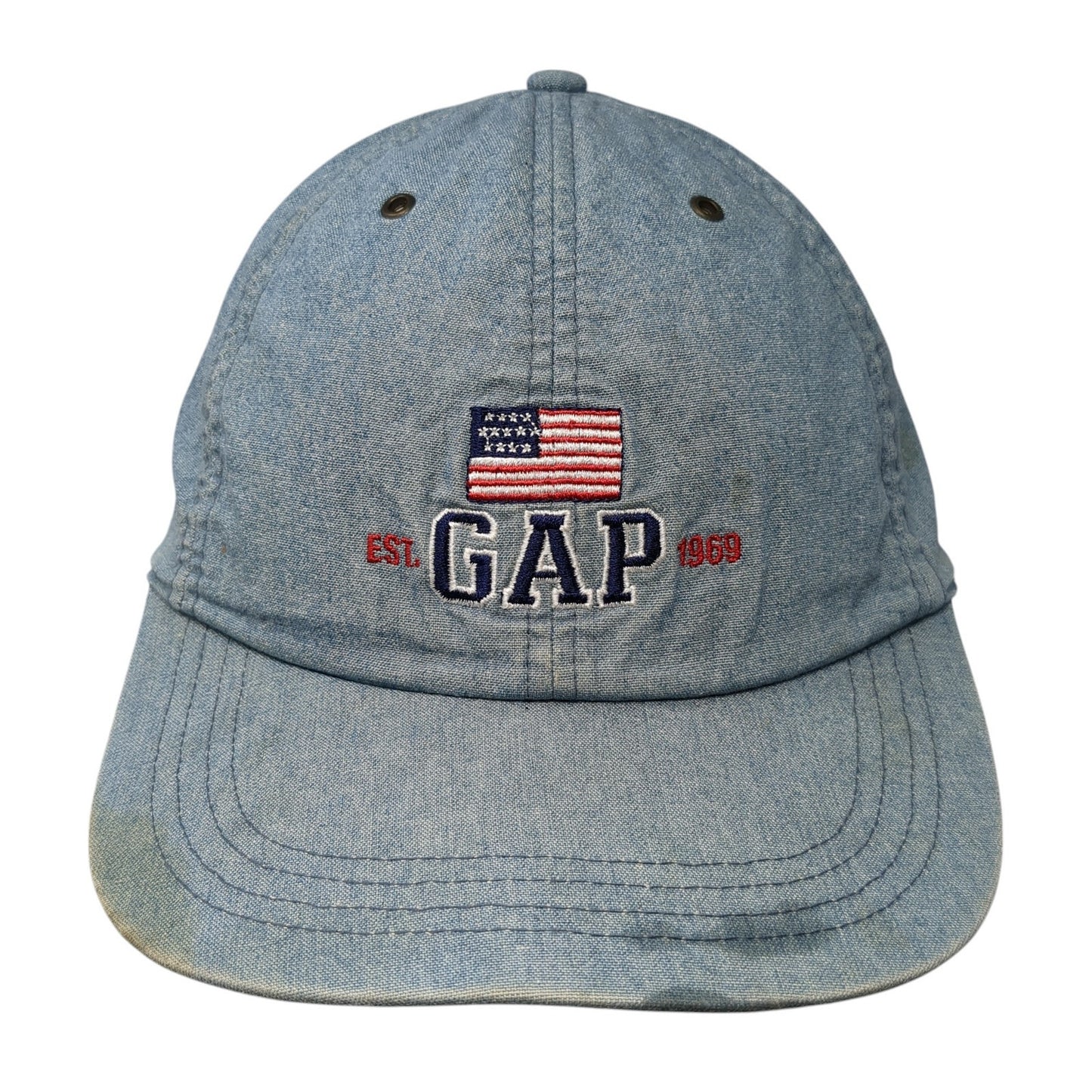 GAP 1969 USA Flag Slideback Hat Blue One Size Adjustable Embroidered