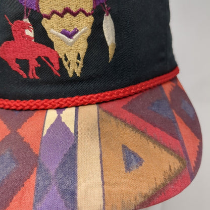 Vintage Bob Massey Tie Back Trucker Hat Black Southwest Pattern USA Skull