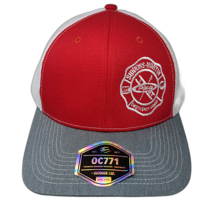 Outdoor Cap Trucker Hat Red White Gray One Size Mesh Snapback Firefighter Pierce
