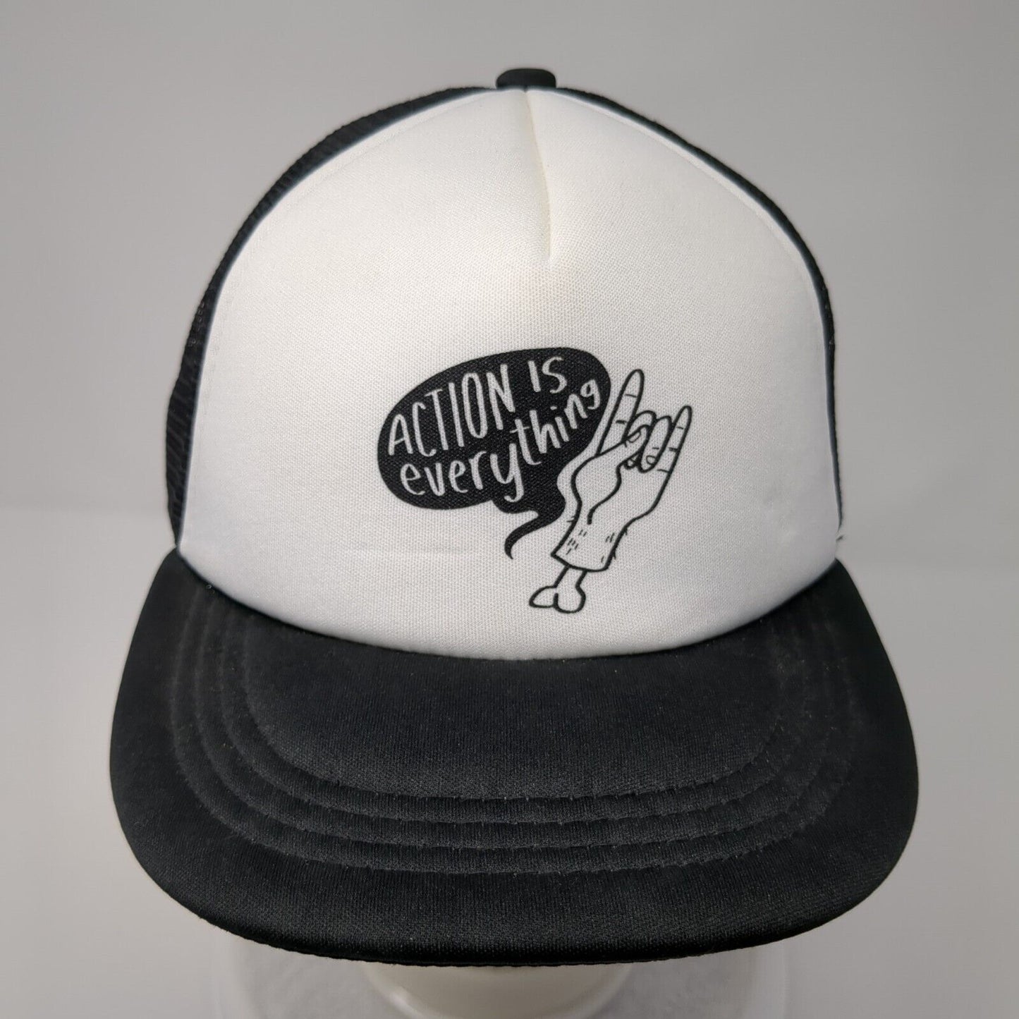 Action is Everything Snapback Trucker Hat Black OS Adjustable Mesh Rock Shox