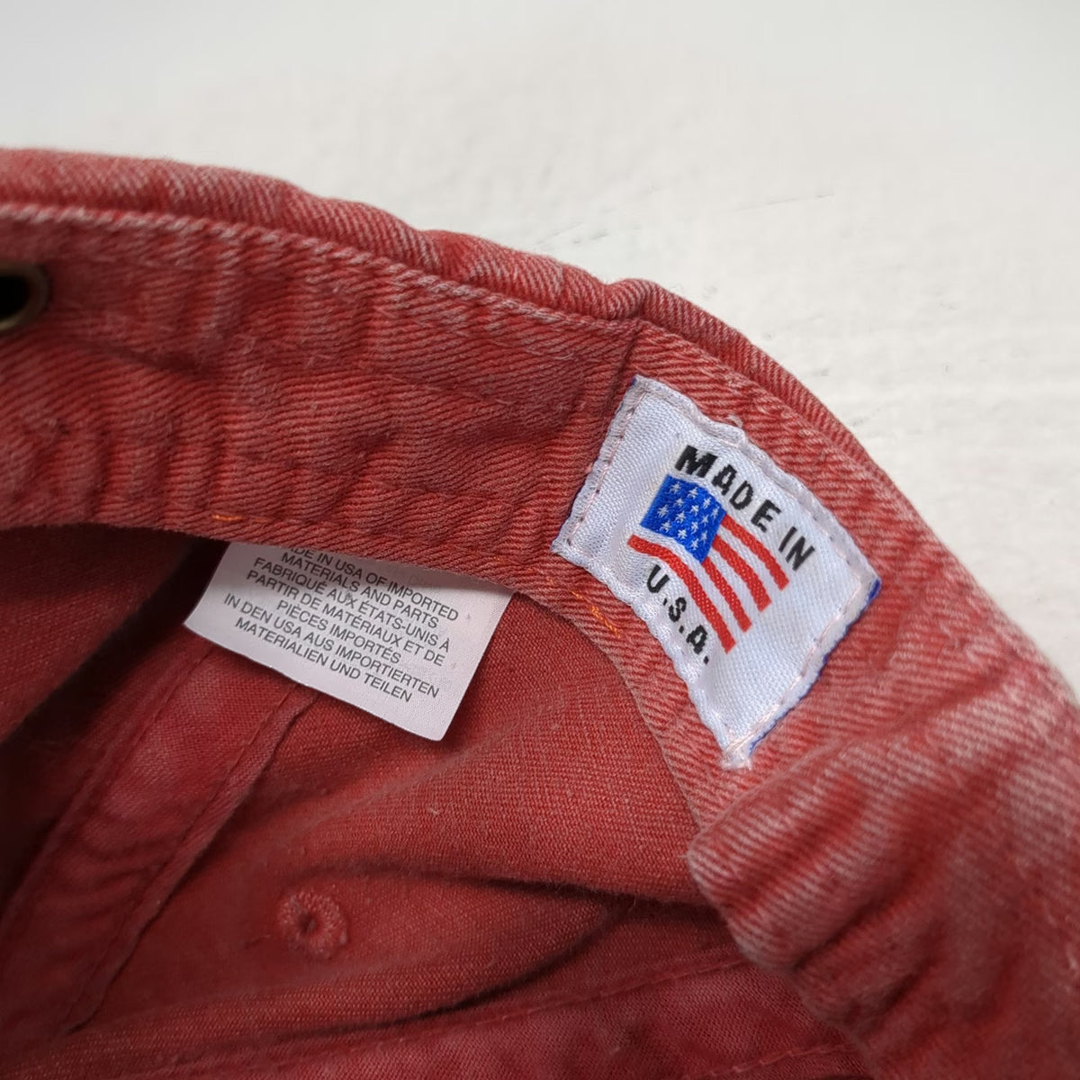 J.Crew Red Baseball Cap Made in USA Leather Strapback Washed Cotton Hat Vintage
