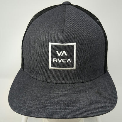 RVCA Trucker Hat Gray One Size Mesh Back Flat Brim Logo Graphic Snapback Square