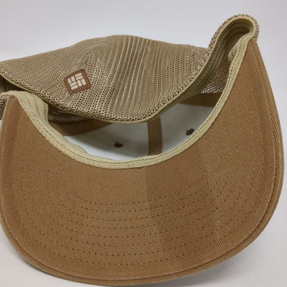 Columbia Baseball Cap Brown XL Mesh Stretch Fit Pine Tree American Flag Hat