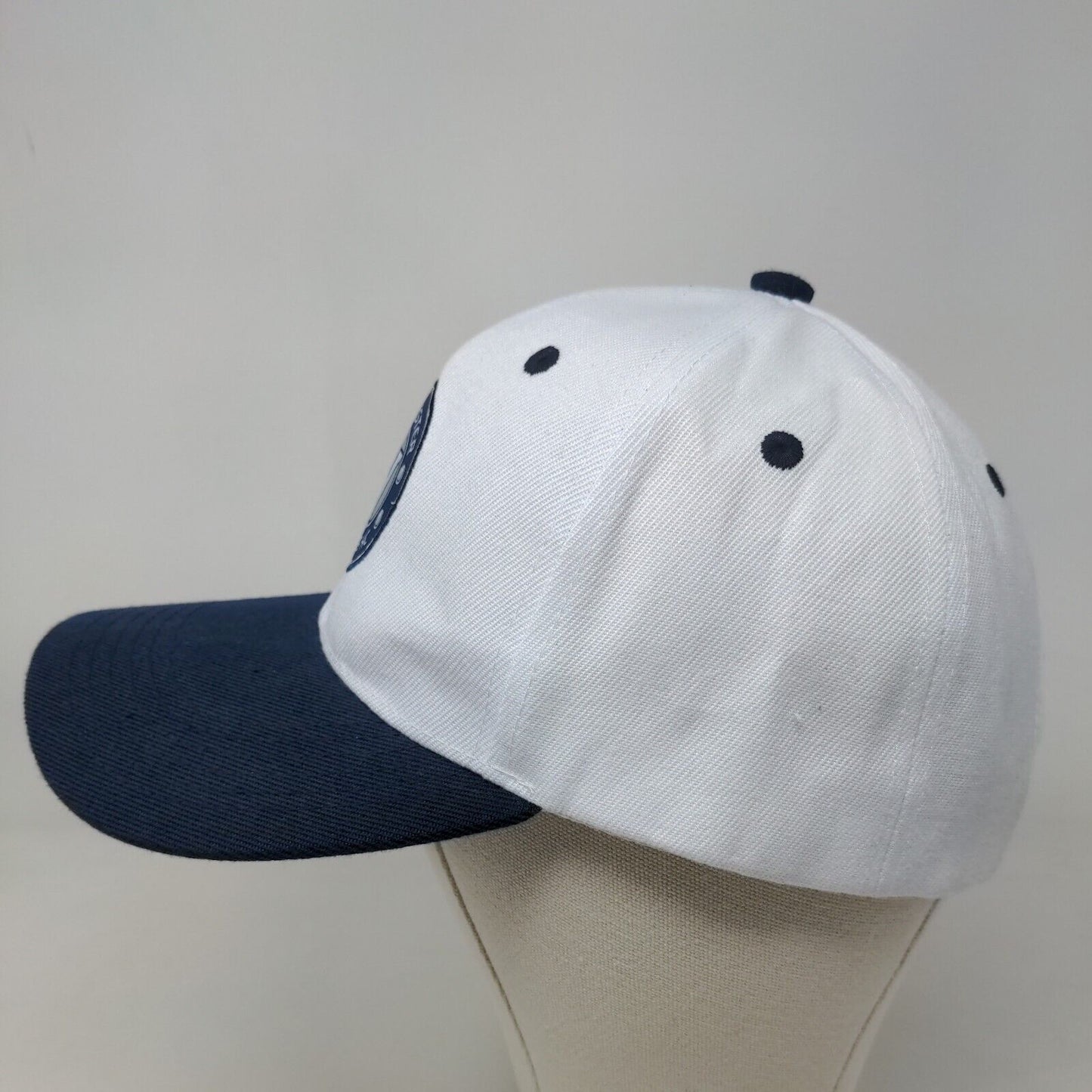 Melonwear Men's Strapback Hat White Blue Embroidered Worcester Railers Logo