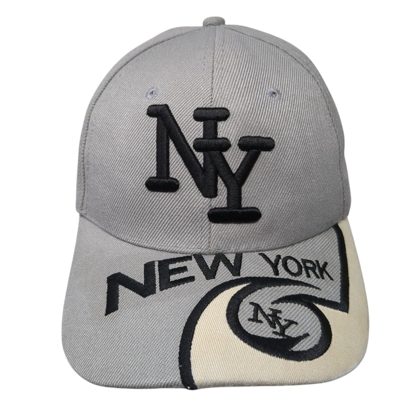 NY New York Strapback Hat Gray One Size Adjustable Embroidered 6 Panel