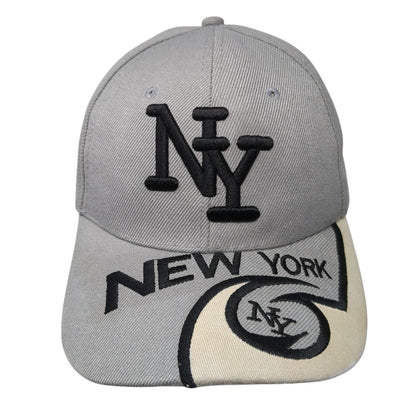 NY New York Strapback Hat Gray One Size Adjustable Embroidered 6 Panel