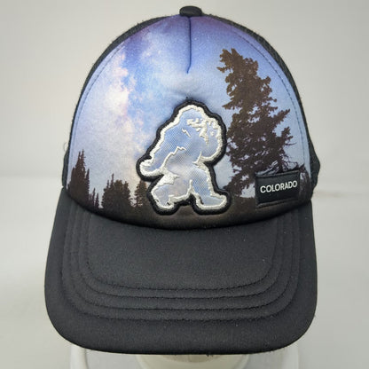 Hippy Trails Trucker Hat Black Blue One Size Bigfoot Sasquatch Colorado Mesh