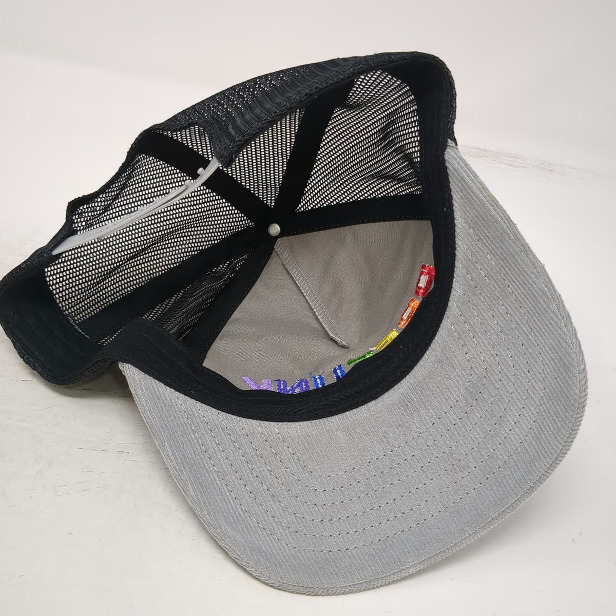 Richardson Trucker Hat Gray One Size Rainbow Prefunk Corduroy Mesh Rope Snapback