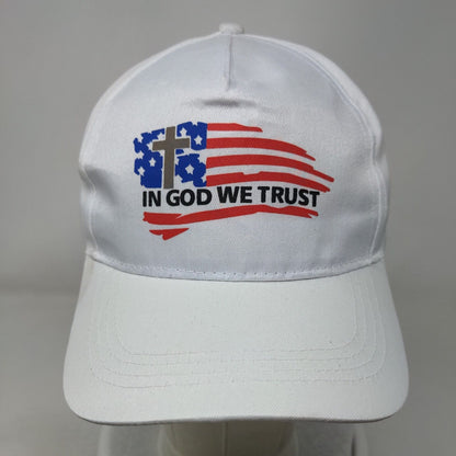 In God We Trust Snapback Hat White One Size Adjustable Patriotic American Flag