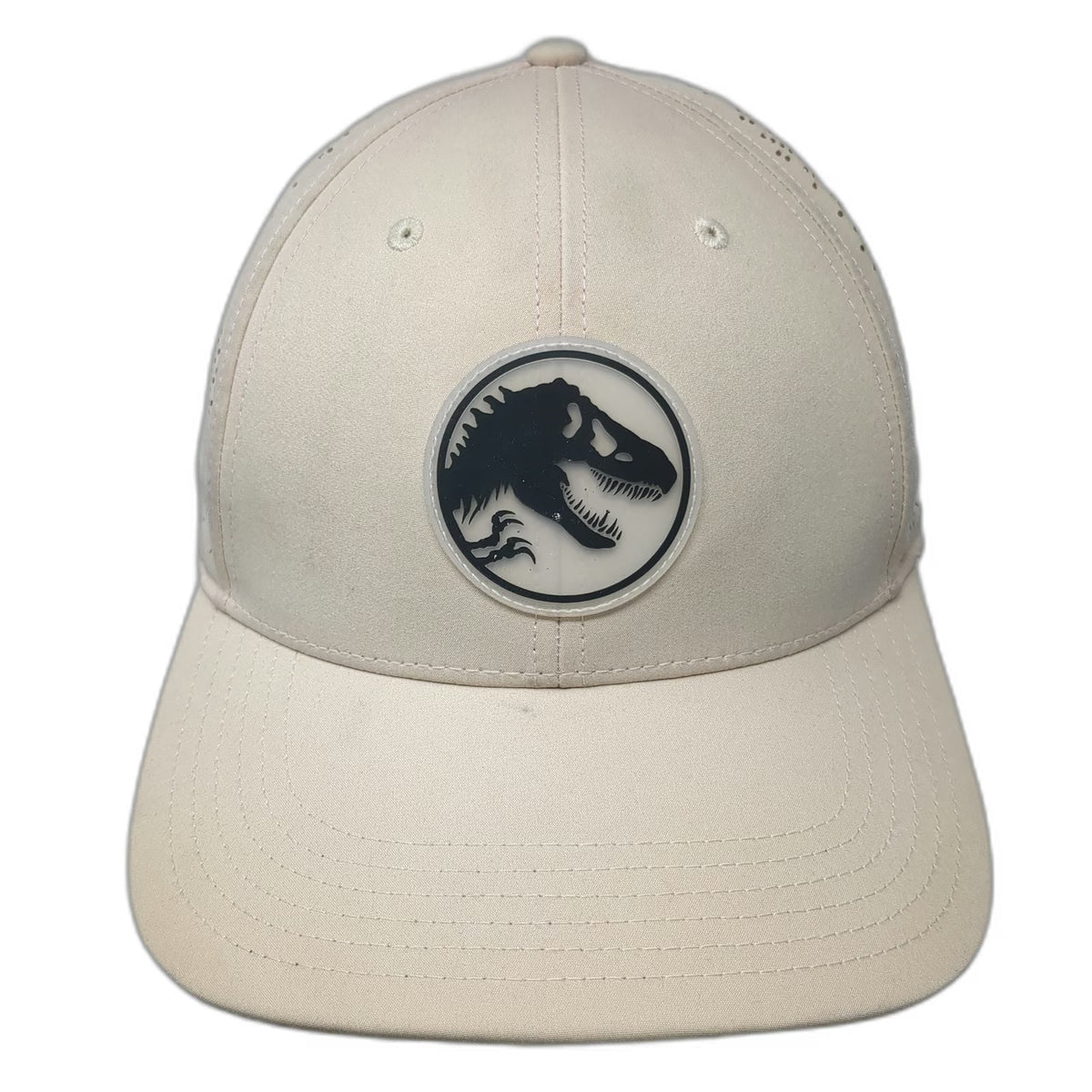 Jurassic Park T-Rex Logo Beige Snapback Hat One Size Laser Cut Performance Movie