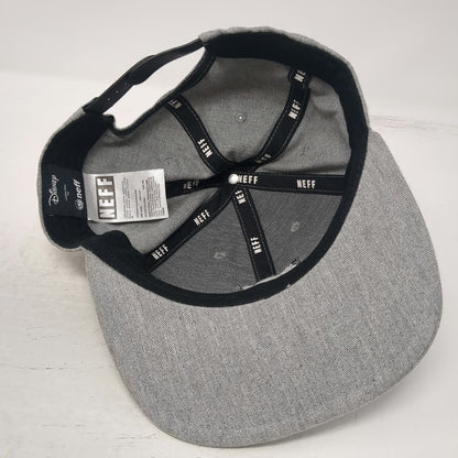 Neff Mickey Mouse Snapback Hat Gray One Size Disney Flat Brim Cotton Black Patch