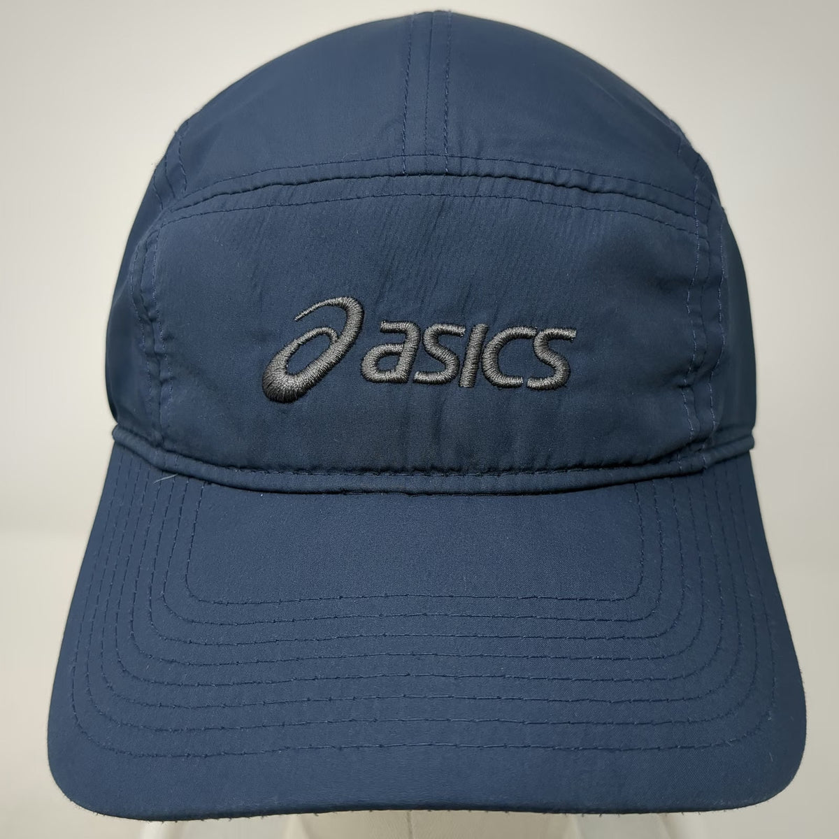 ASICS 5 Panel Blue Hat One Size Embroidered Logo Adjustable Strapback Sport