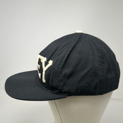 Obey 5 Panel Hat Black One Size Snapback Flat Brim Green Underbrim Wool Blend